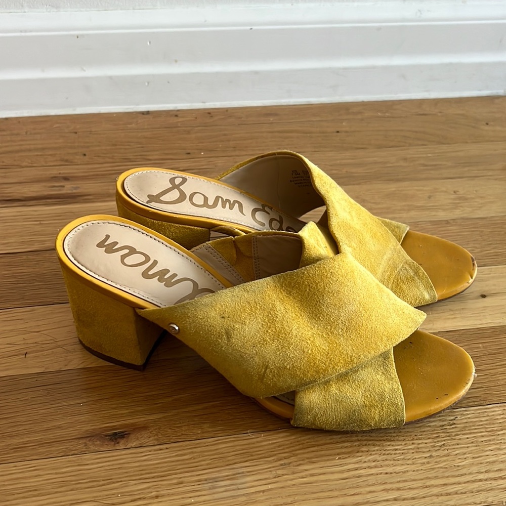 Sam Edelman Stanley Crisscross Suede Sandals Yellow Size 7.5